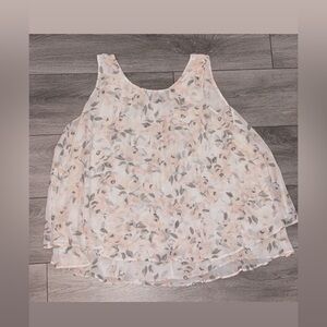 Lane Bryant Size 26 Floral Sheer Sleeveless Tank Blouse White Pink Flowy EUC